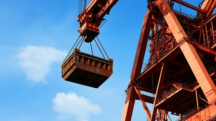 A Large Crane Lifting a Rectangular Container Into the Sky