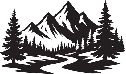 Mountain, Tree And Brids silhouette Vector | Minimalist & Trendy Mountain, Tree And Brids Silhouette Design | Unique & Stylish Mountain, Tree And Brids Artwork for Vector design