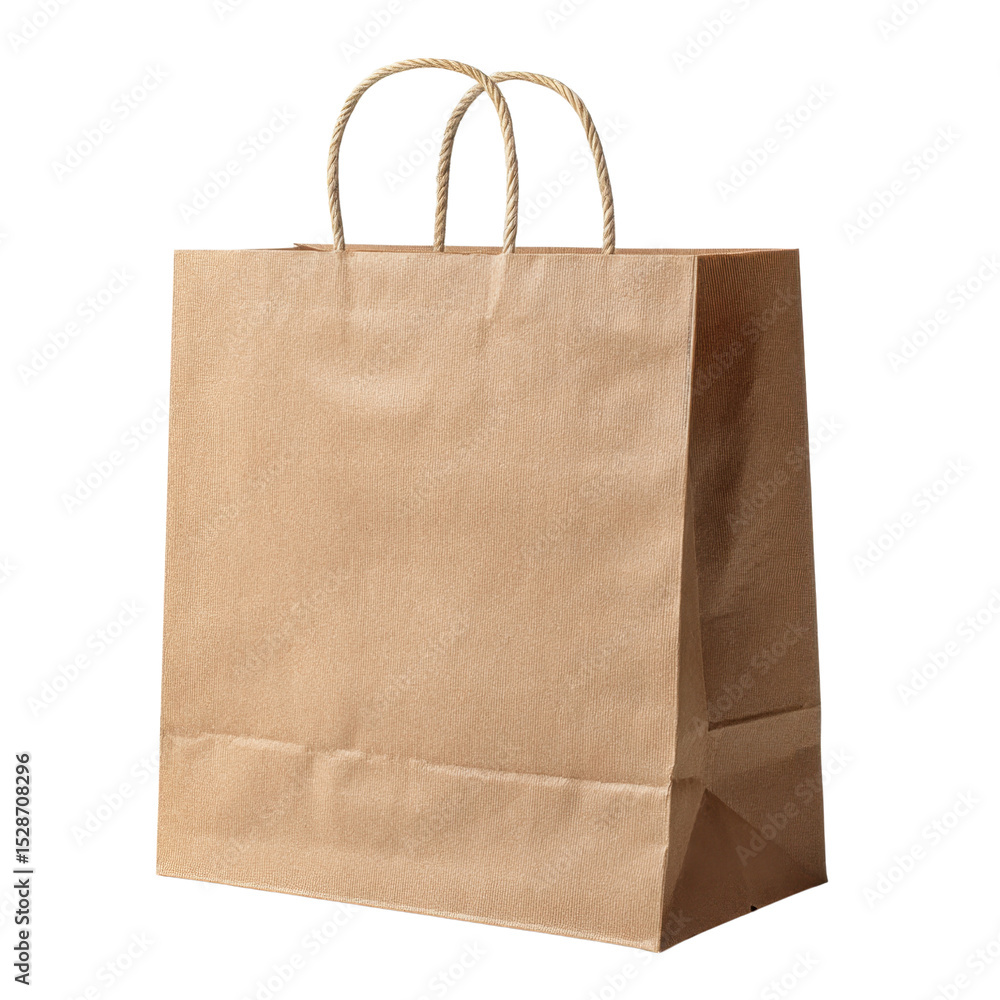 Poster plain brown paper shopping bag with twisted handles for eco-friendly retail use in various settings 