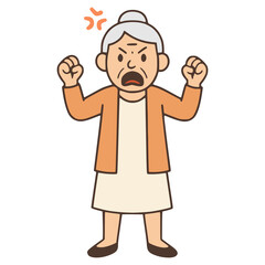 old woman angry expression flat color vector illustration template design