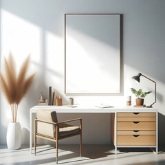 Modern Office Wall Poster Mockup in Bright Workspace