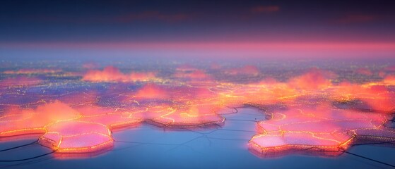 Aerial view of a city at sunrise