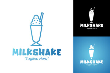 Modern Milkshake Logo with Blue and White Design for Creative Branding
