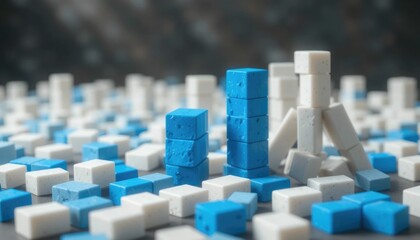 Blue bricks halting the fall of white blocks illustrates the "domino effect," which stands for intervention, solution, and problem-solving.