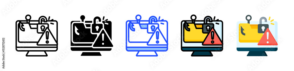 Poster data theft icon collection with multiple styles