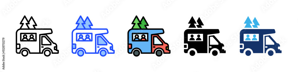 Poster rv travel icon collection with multiple styles