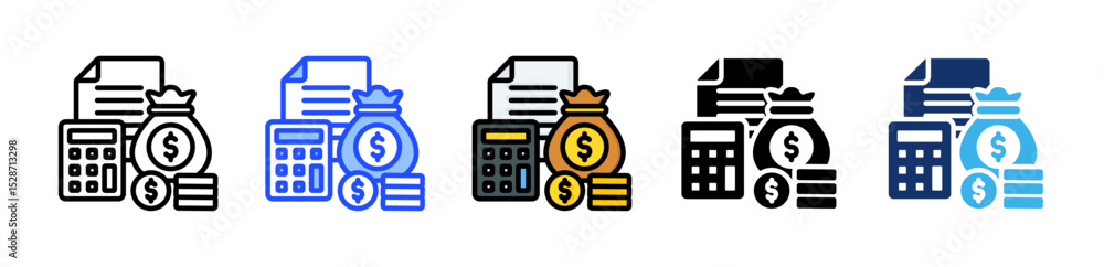 Poster budgeting icon collection with multiple styles