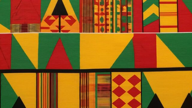 Vibrant kente cloth geometric pattern background for Pan African Unity Black History Month, Juneteenth, MLK, Kwanzaa