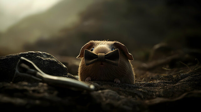 Guinea Pig With Mustache In Dirt