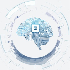 Obraz premium A digital brain with microchip circuits, illustrated in a clean and modern style with bright detail.