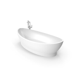 Modern White Bathtub with Faucet Isolated on Transparent Background