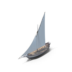 Traditional Sailboat with White Sails Isolated on Transparent Background
