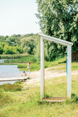 Outdoor beach shower at lake shore