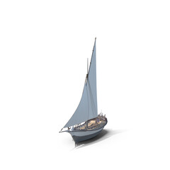 Traditional Sailboat with White Sails Isolated on Transparent Background