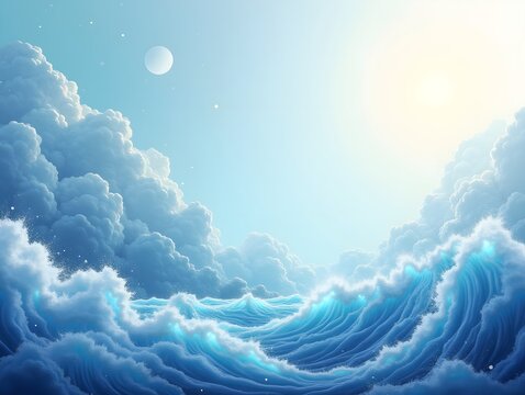 Abstract background with waves and clouds