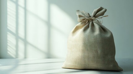 Beige Burlap Sack Against Light Window