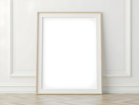 Blank vertical frame for wall art mockup in a modern minimalist interior.