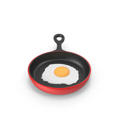 Fried Egg in Red Frying Pan Isolated on Transparent Background