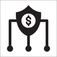 Shield with dollar sign icon. Banking security system icon. Finance insurance symbol. Icon symbol of network security, banking safety. Vector illustration