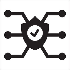 Fototapeta premium Network with shield icon. Network control security system icon. Icon symbol of safe, security, authentication, protection, control. Vector illustration