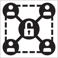 Multiple user with padlock icon. Network administrator security system icon. Icon symbol of safe, security, authentication, protection, control. Vector illustration
