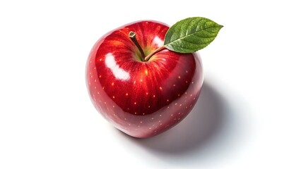 Isolated Red Apple with Green Leaf, Green Apple, Single Fruit, Fresh Fruit, Healthy Food