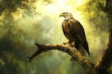 Fototapeta premium Crest Eagle Perched on Tree Branch in Wild Nature Environment