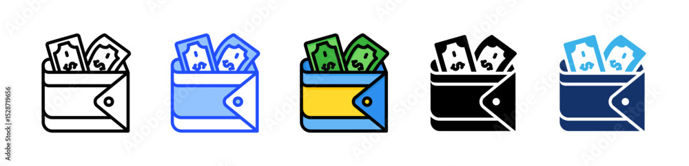 Poster wallet icon collection with multiple styles