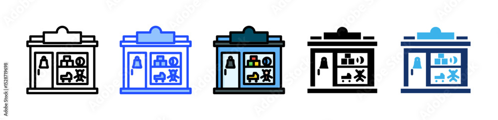 Poster toy store icon collection with multiple styles