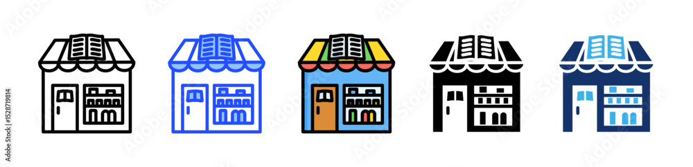 Poster book store icon collection with multiple styles