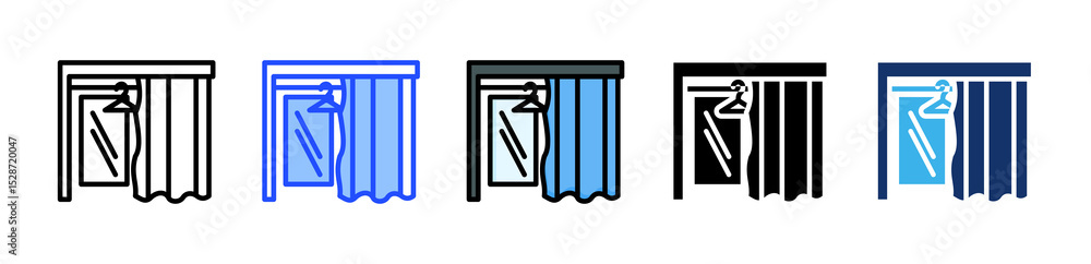 Poster fitting room icon collection with multiple styles