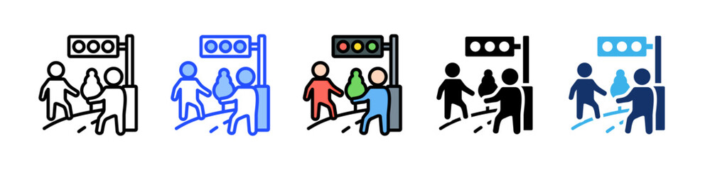 Crosswalk Icon Collection With Multiple Styles