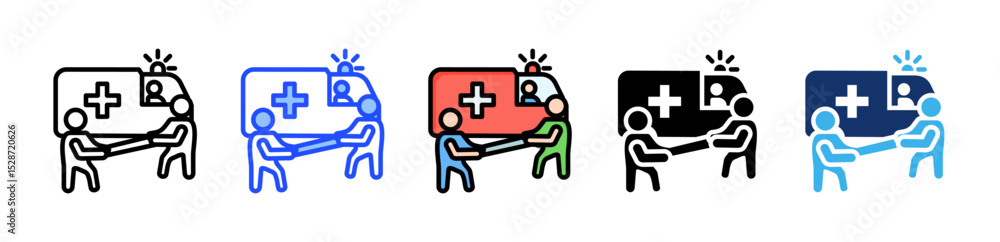 Poster ambulance icon collection with multiple styles