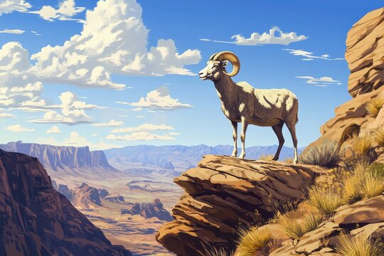 Desert Bighorn Sheep Ram. A Jampacked Wildlife Animal in Mountain Landscape