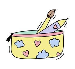 Pencil case illustration. Back to school educational clipart. Cute flat stylestationery box.