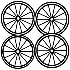 Fototapeta premium Four Black and White Wheels with Spokes in a Symmetrical Pattern