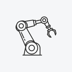 Robotic arm line art icon industrial automation