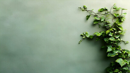Green Ivy Climbing On Aged Light Gray Wall