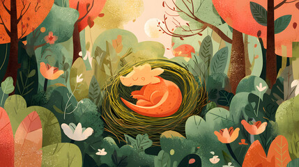 flat cartoon illustration of a baby dragon