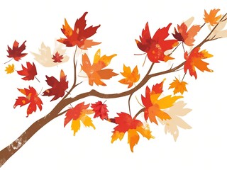 Autumn Branch with Red Orange Yellow Maple Leaves Watercolor Style Illustration image
