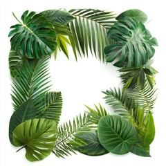 Fresh Tropical Green Leaves Framed Background for Nature Themes, Botanical Designs, and Eco-Friendly Concepts