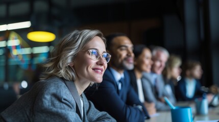 Diverse Business Team in Office Meeting Around Round Table with Laptops Engaging in Strategic Discussion, Corporate Success Concept with Modern Workplace Collaboration and Technology Integration
