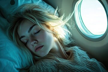 Dormir: Mujer Blonde en la Cama con ExpresiÃ³n de Insomnio y Fondo Aislado