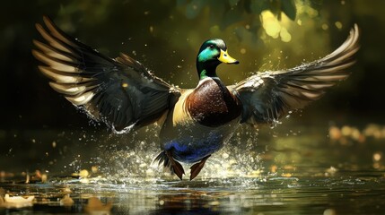 Duck Landing with Cupped Wings: Drake Mallard Anas platyrhynchos Water Bird
