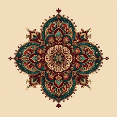 Intricate Mandala Design with Colorful Floral Patterns and Rich Ornamentation on a Light Background