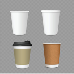 Coffee To Go Cup Mockup Set - Disposable Beverage Cups. Vector