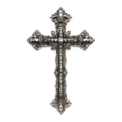 Ornate Silver Cross with Intricate Flourishes and Gemstone Embellishments for Religious and Decorative Use