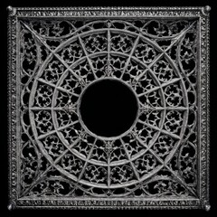 Intricate Black and White Gothic Design with Complex Patterns and Circular Centerpiece
