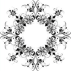 Ornate Black and White Floral Decoration with Elegant Swirls and Curves for Background and Design Projects