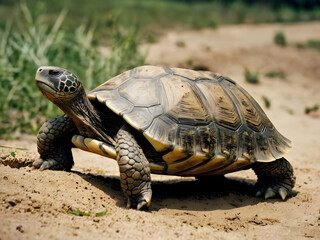 Obraz premium turtle long neck on a rock